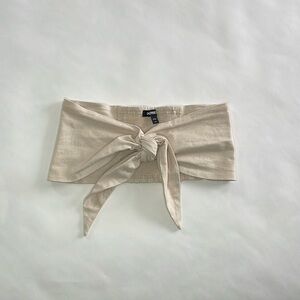 Express Linen Blend Tie-Front Bandeau Crop Top Strapless Tube, Size XS